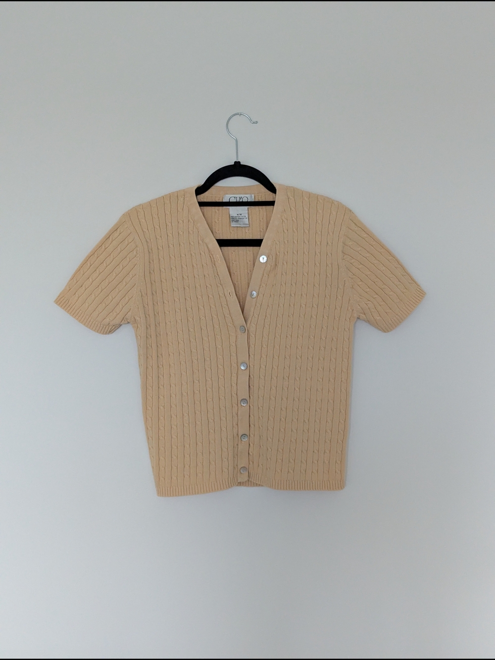 💛 Vintage Butter Yellow 💛 Cable Knit V-Neck Cardigan by Cleo 100% Cotton